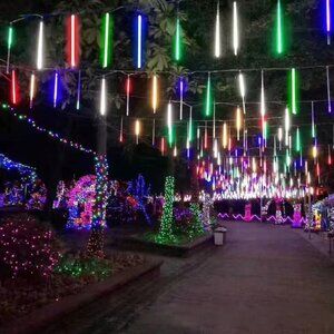 LED Shower Rain Lights 16 inches, 8 Tubes, 200 LEDs, Christmas Holidays Decorati